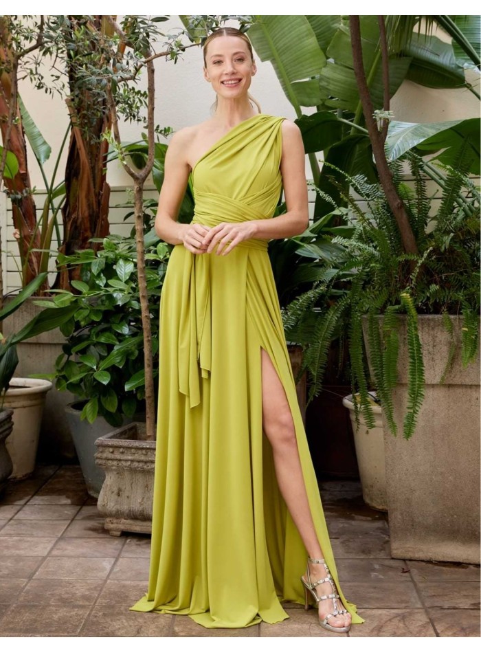 Multi-position long party dress with side slit