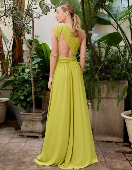 Multi-position long party dress with side slit
