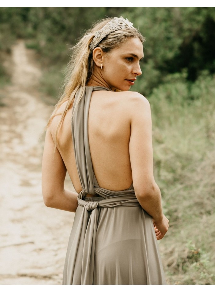 Multi-position long party dress with side slit