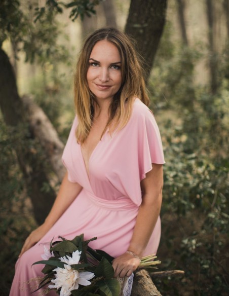 Multi-position long party dress with side slit