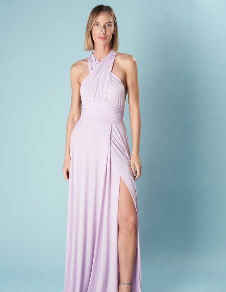 Multi-position long party dress with side slit