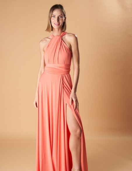 Multi-position long party dress with side slit