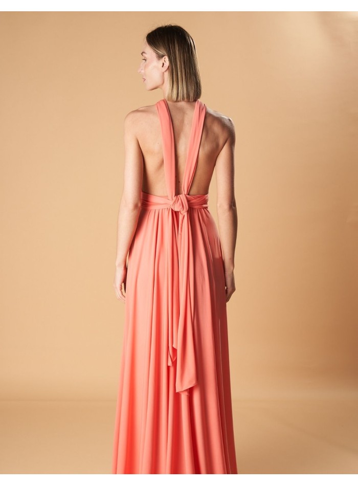 Multi-position long party dress with side slit