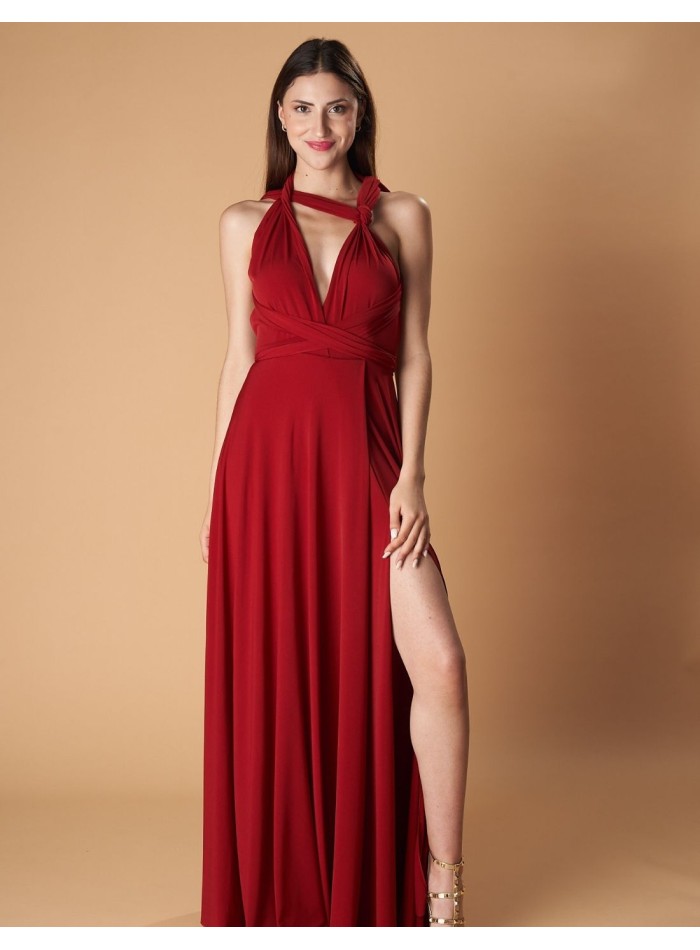 Multi-position long party dress with side slit