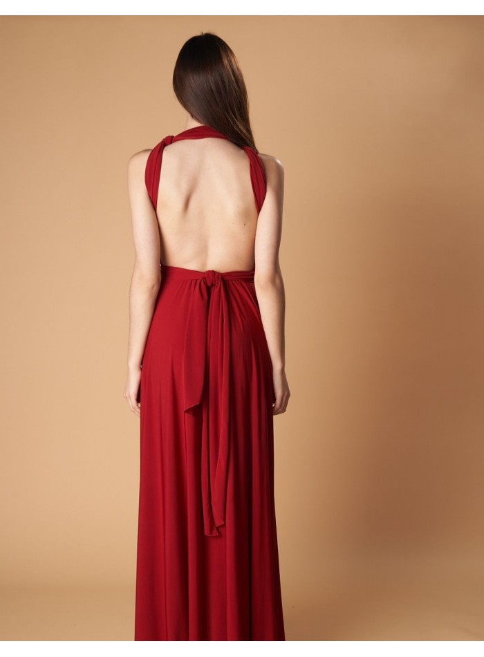 Multi-position long party dress with side slit