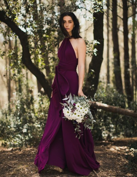 Robe longue de fête multipositions avec fente latérale