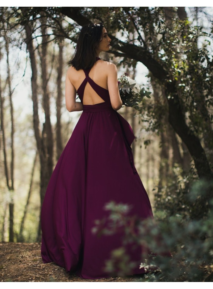 Multi-position long party dress with side slit