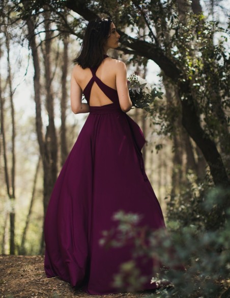 Multi-position long party dress with side slit