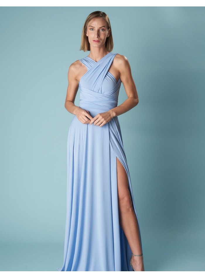 Multi-position long party dress with side slit