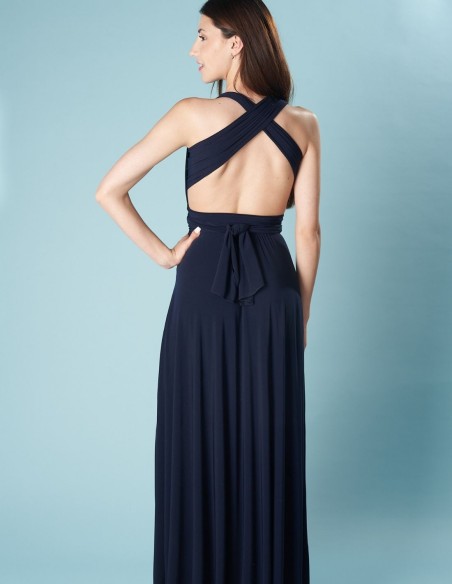 Multi-position long party dress with side slit