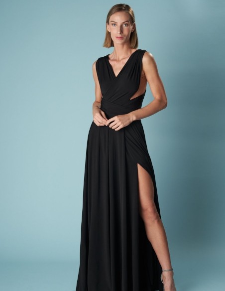 Multi-position long party dress with side slit