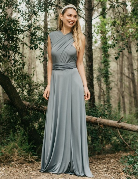 Multi-position long party dress with side slit