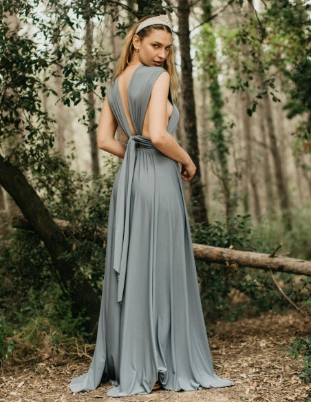 Multi-position long party dress with side slit