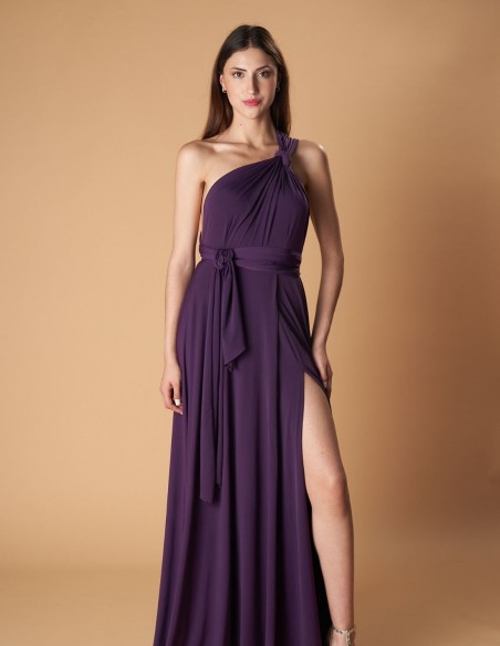 Multi-position long party dress with side slit