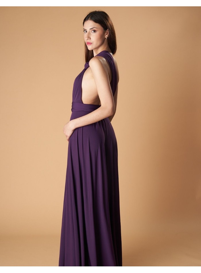Multi-position long party dress with side slit