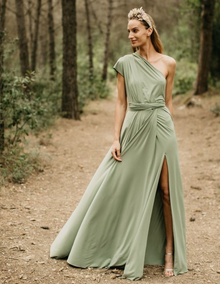 Multi-position long party dress with side slit