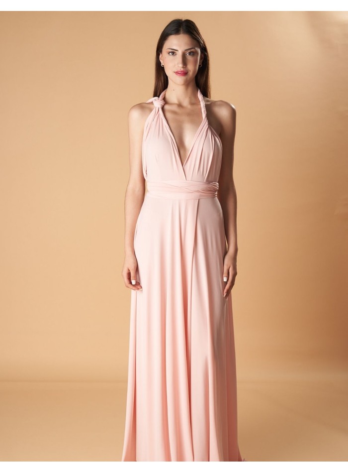Multi-position long party dress with side slit