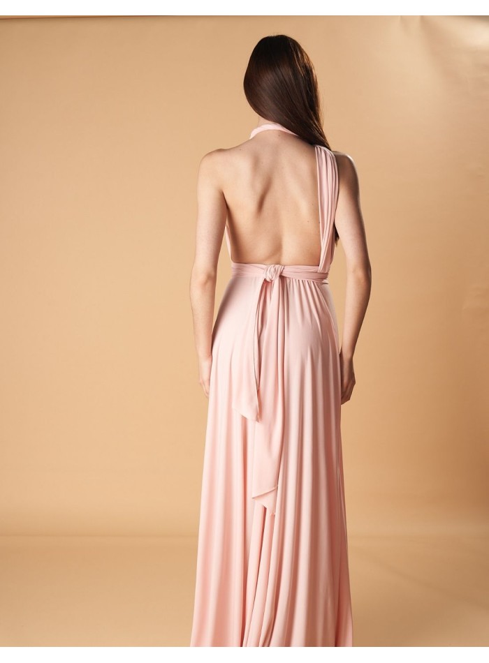 Multi-position long party dress with side slit