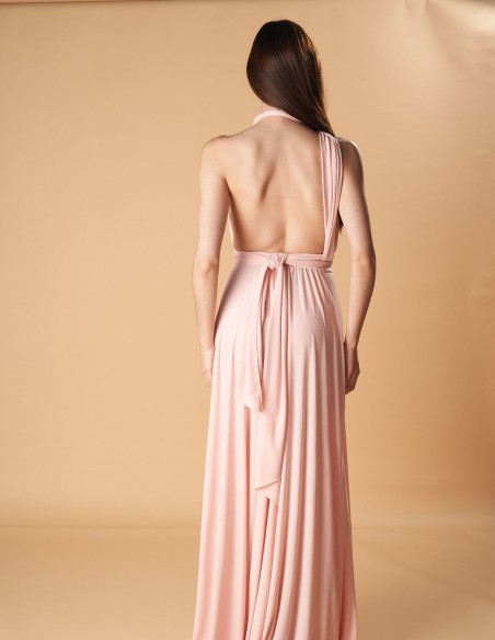 Multi-position long party dress with side slit