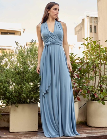 Multi-position long party dress with side slit