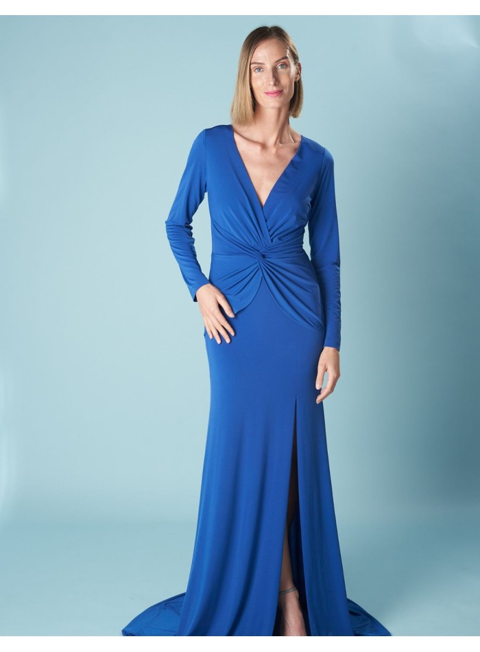 Vestido de fiesta largo con manga larga y abertura lateral para bodas