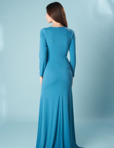 Robe de soirée longue avec manches longues et fente sur le côté