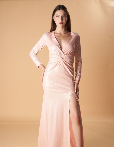 Robe de soirée longue avec manches longues et fente sur le côté