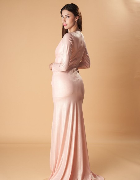 Robe de soirée longue avec manches longues et fente sur le côté