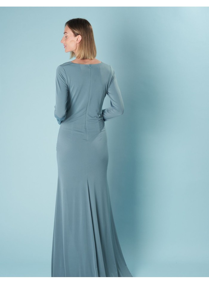 Long party dress with long sleeves and side slit