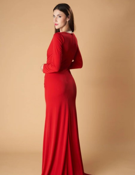 Robe de soirée longue avec manches longues et fente sur le côté