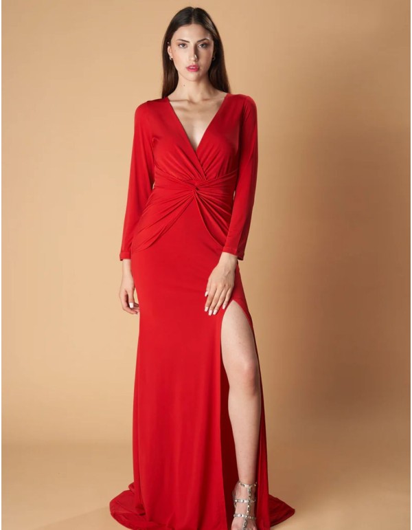 Robe de soirée longue avec manches longues et fente sur...