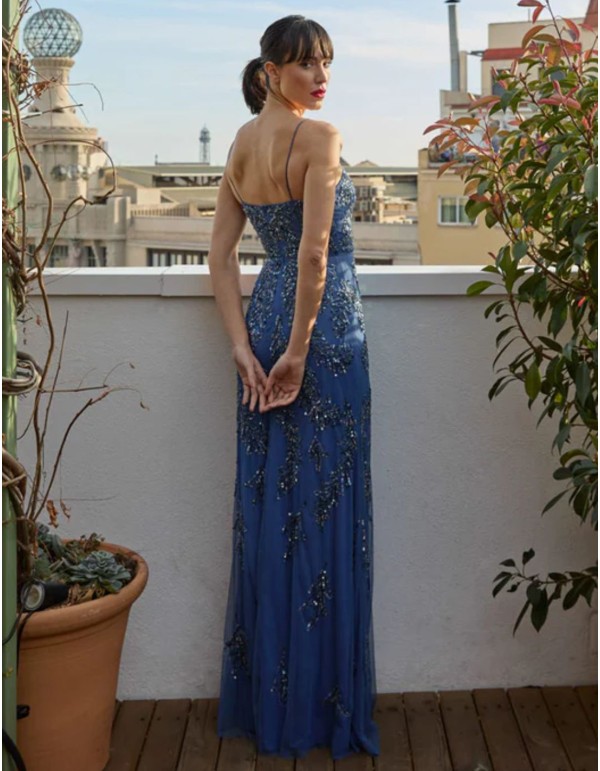 Robe de soirée longue avec bretelles et strass 2