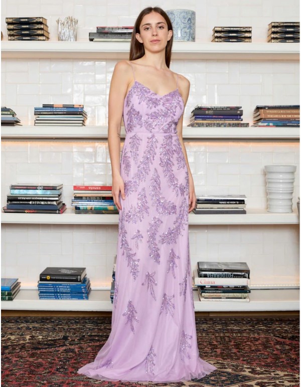 Robe de soirée longue avec bretelles et strass