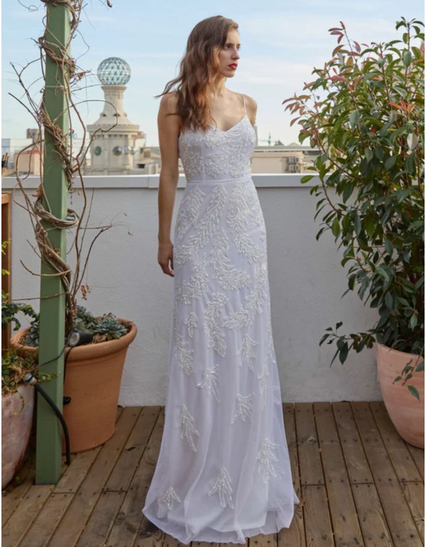 Robe de soirée longue avec bretelles et strass