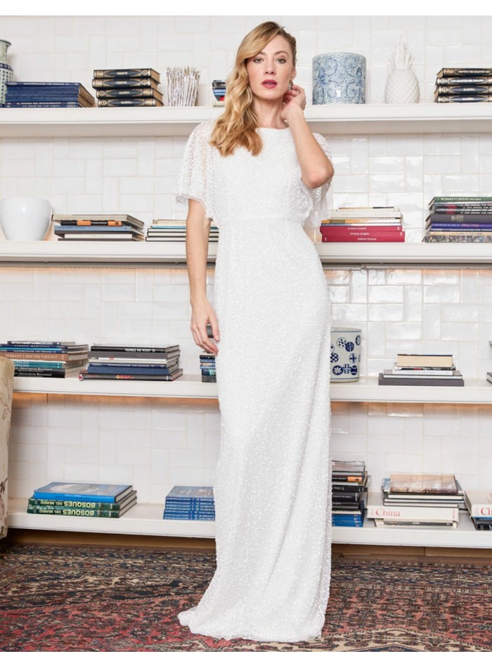 Long party dress with rhinestones and short...