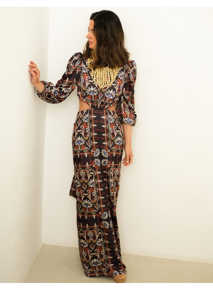 Robe longue découpée à imprimé ethnique avec...