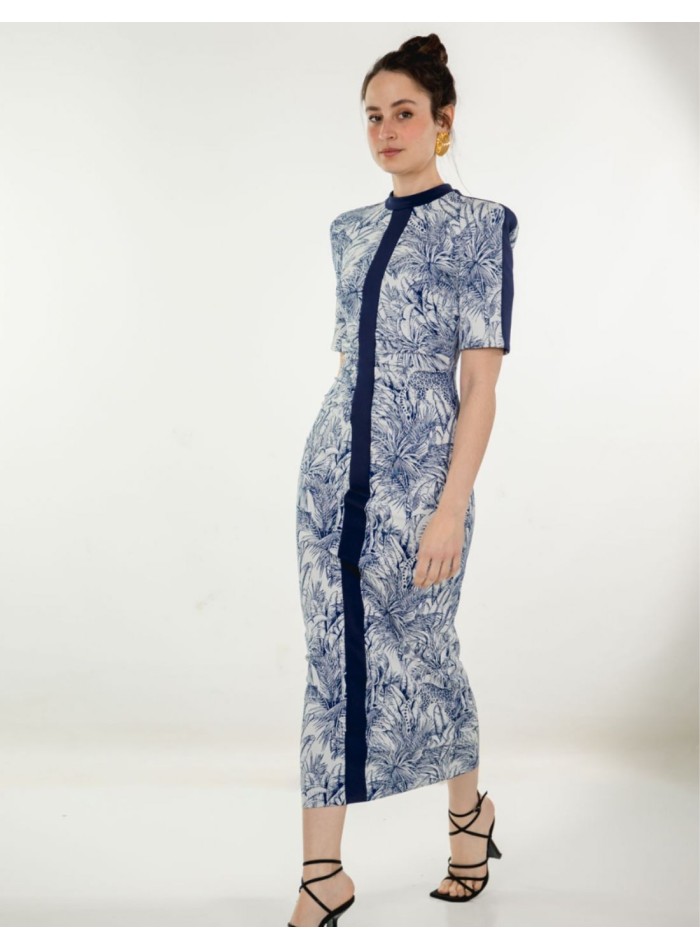 Knitted midi dress with blue jungle print and...