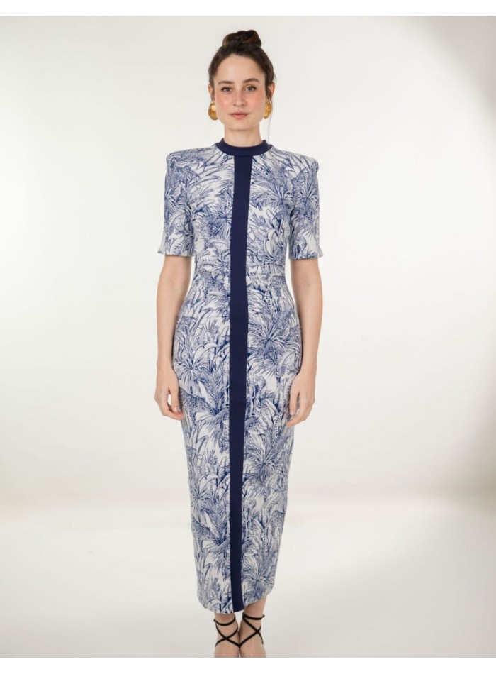 Robe midi en maille à col roulé et imprimé...