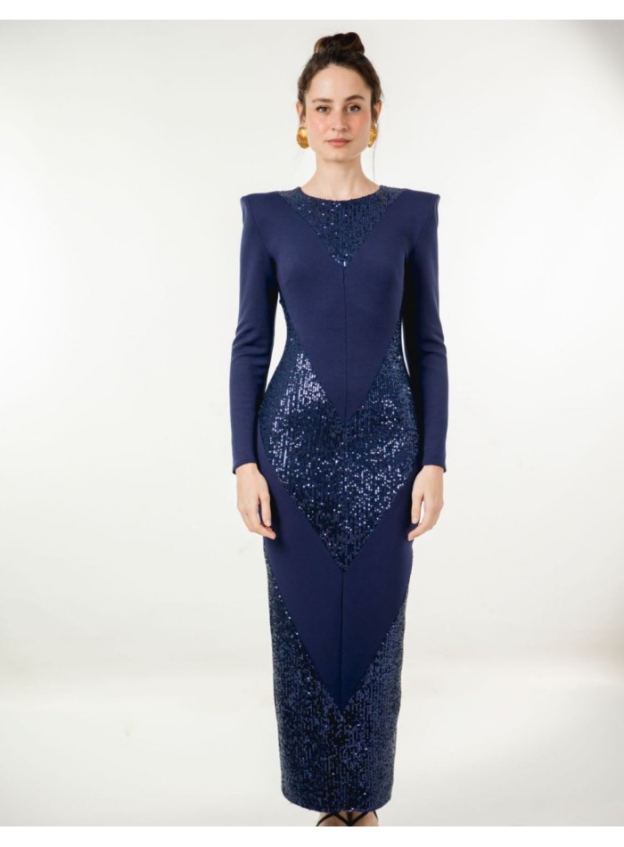 Robe midi bleu marine avec paillettes et...