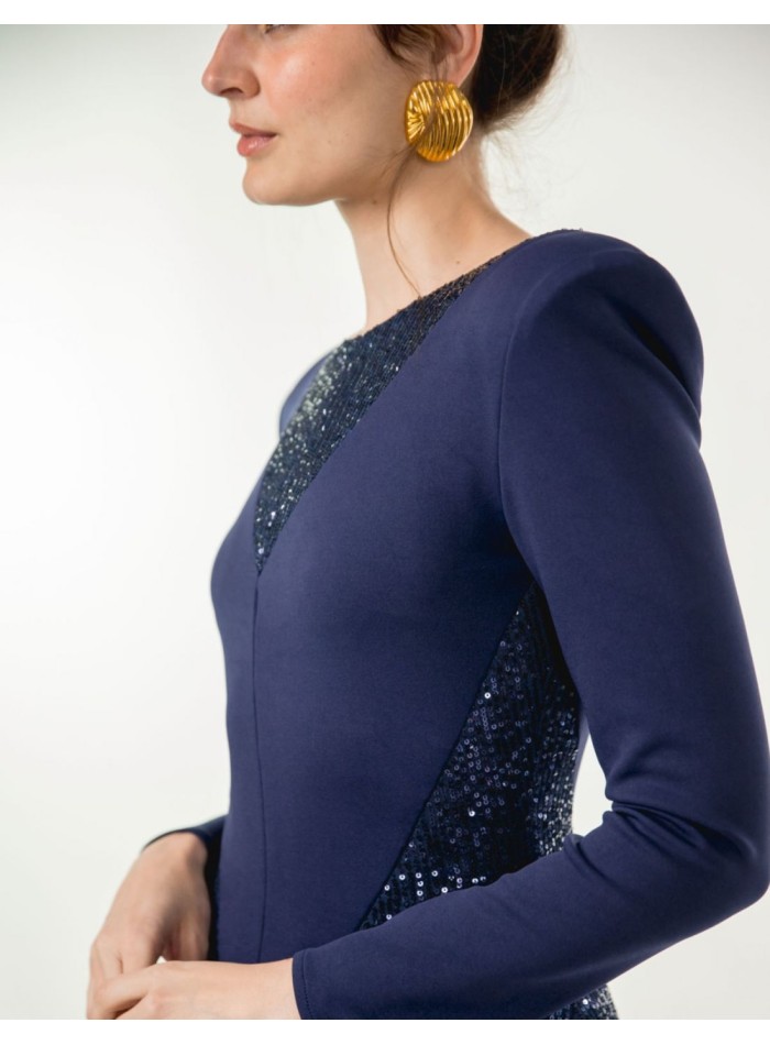 Navy blue midi dress with sequins and maxi...