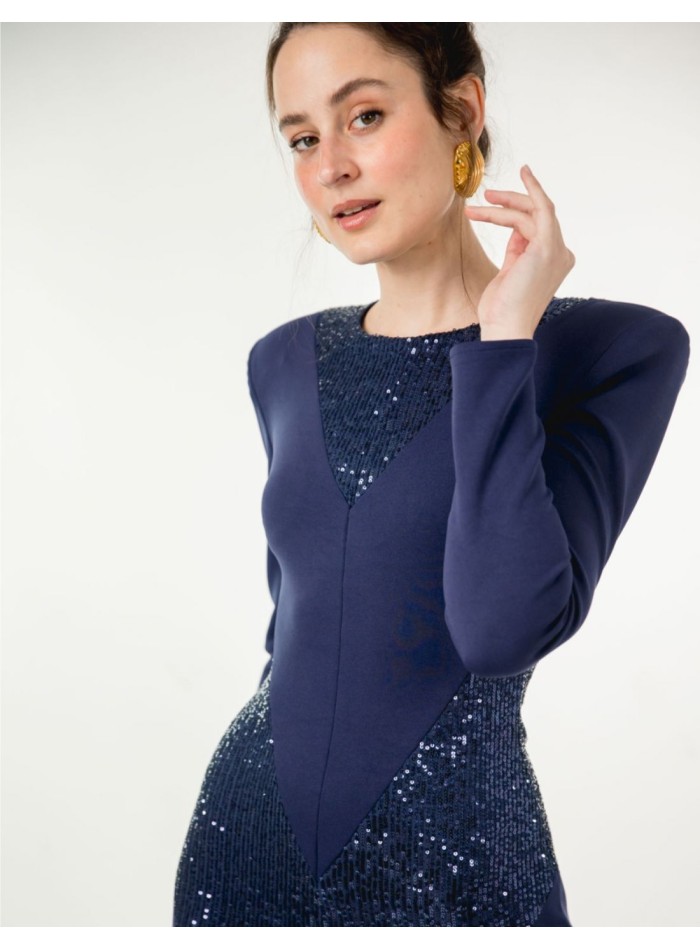 Navy blue midi dress with sequins and maxi...