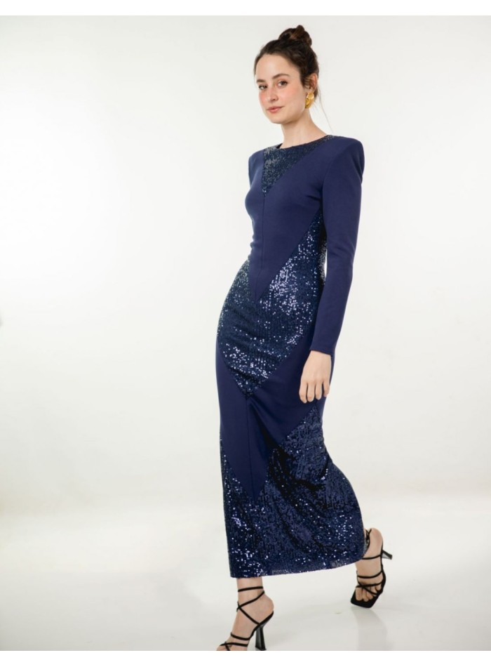 Robe midi bleu marine avec paillettes et...