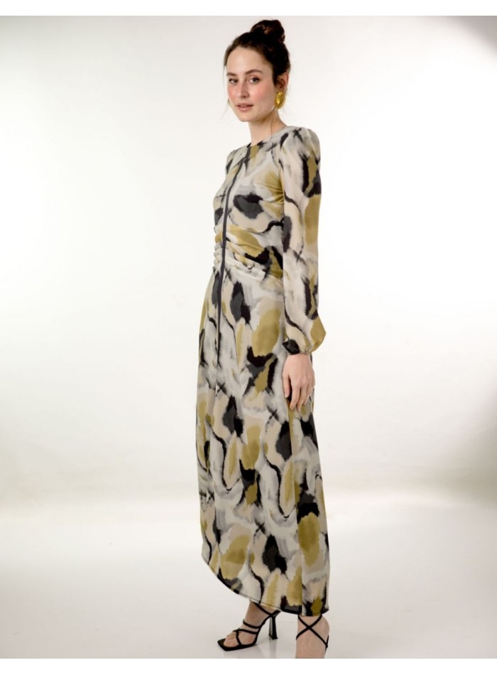 Printed chiffon midi dress with ruffle and...