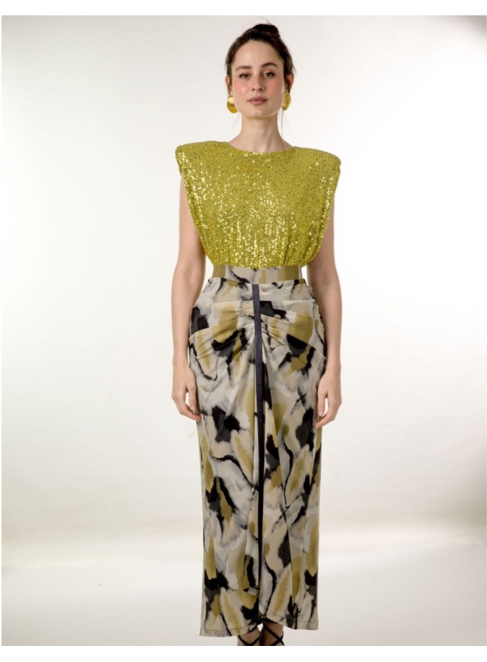 Printed chiffon midi skirt with ruffle and...