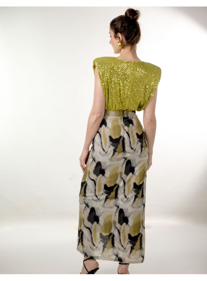 Printed chiffon midi skirt with ruffle and...