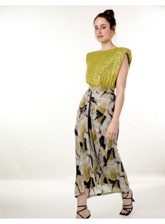 Jupe midi en mousseline de soie imprimée avec...