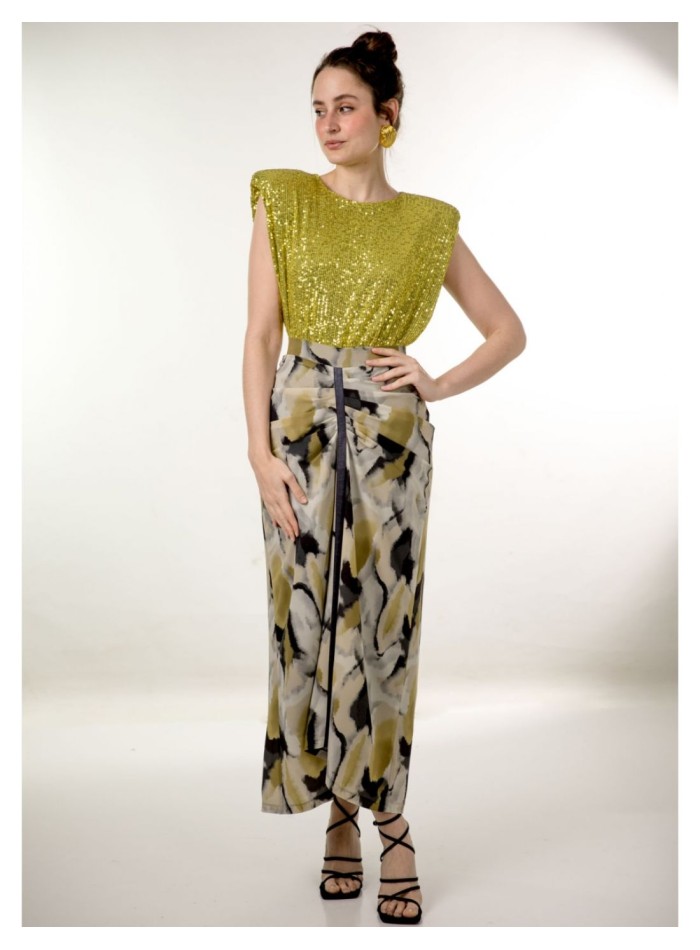 Printed chiffon midi skirt with ruffle and...