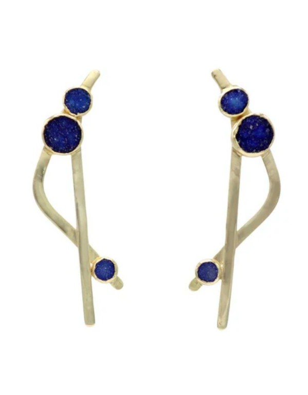 Boucles d'oreilles de fête en or avec des druses bleu marine