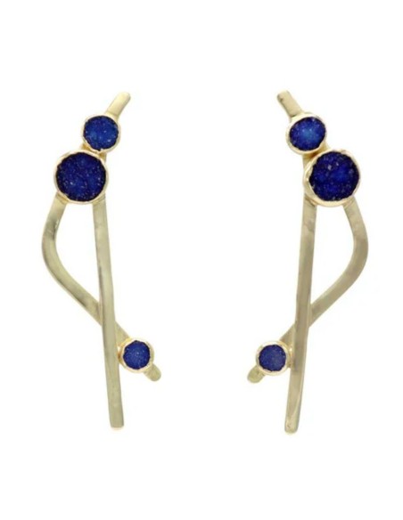 Boucles d'oreilles de fête en or avec des druses bleu marine