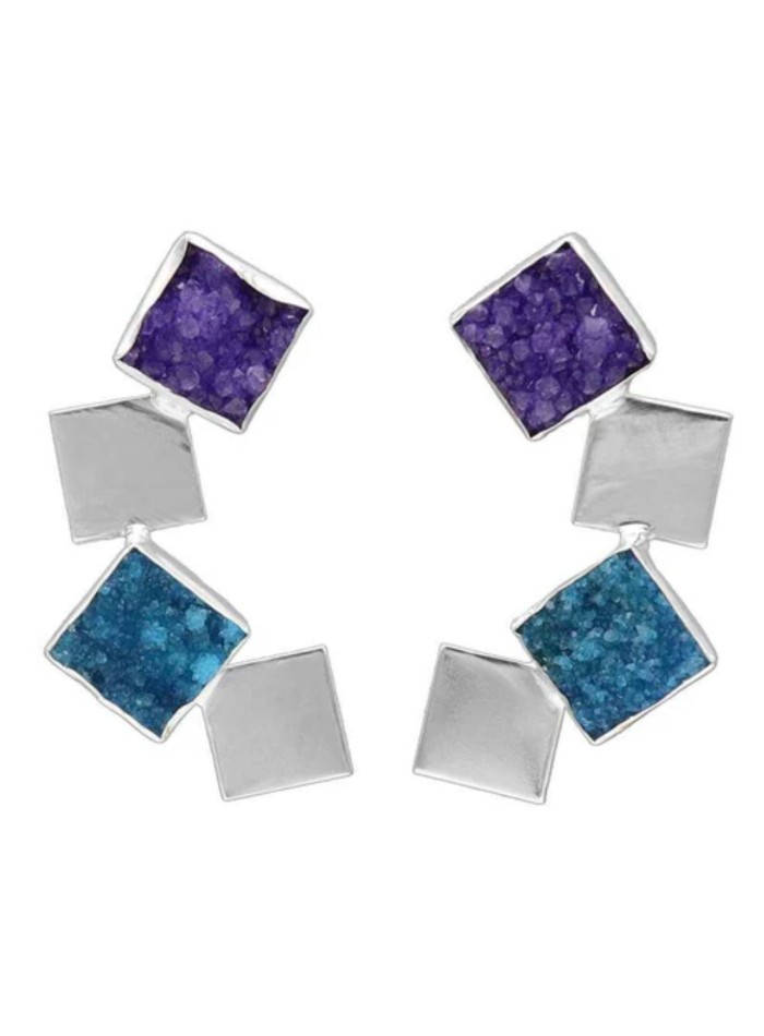 Long party earrings with purple and turquoise...